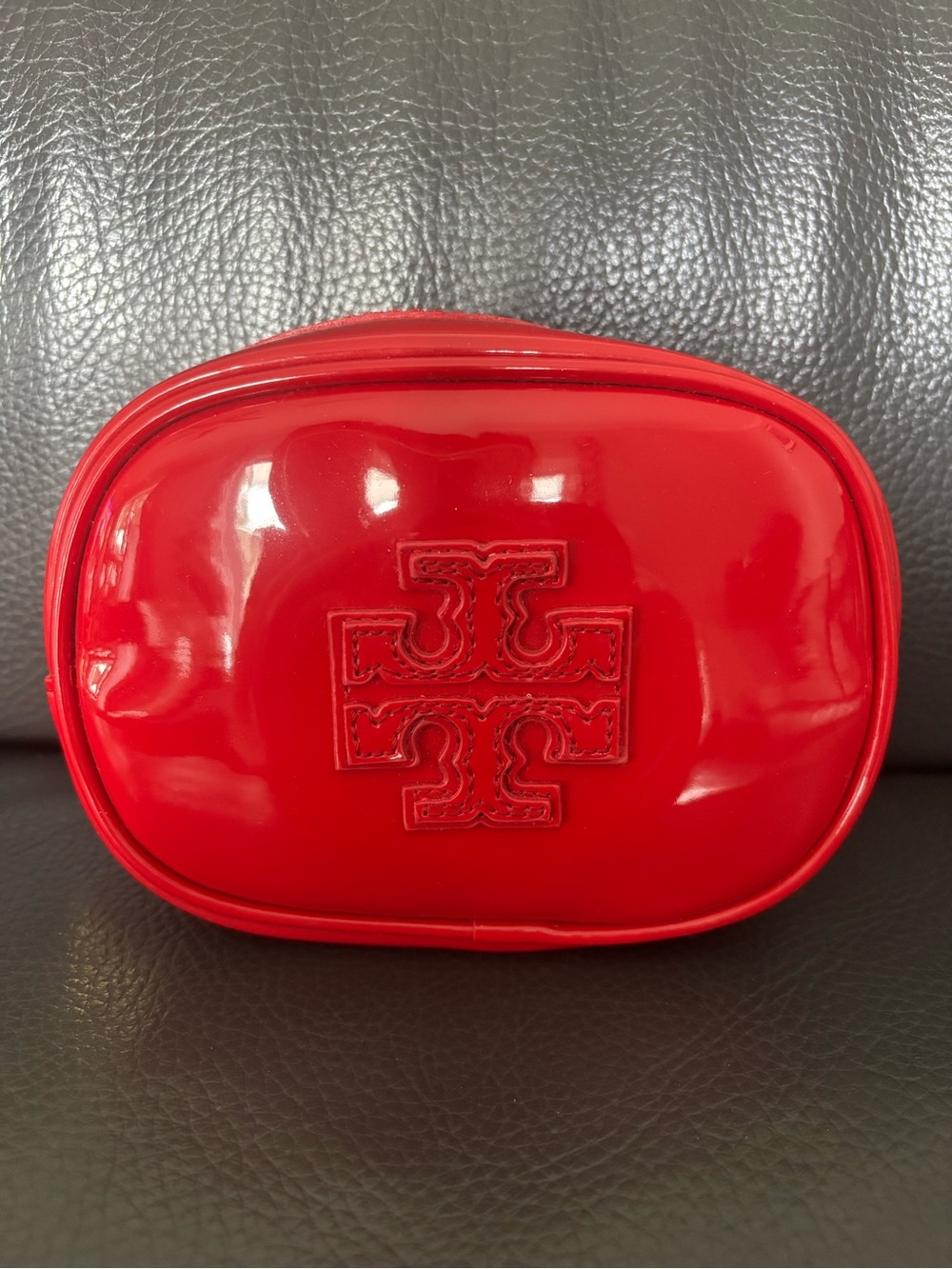 Tory Burch Red Patent Logo Cosmetic Toiletry Bag